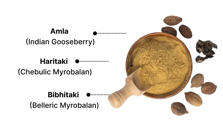 Triphala Churna — mortier et herbes médicinales